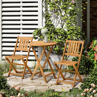 Outsunny 3 Piece Folding Acacia Wood Patio Bistro Set