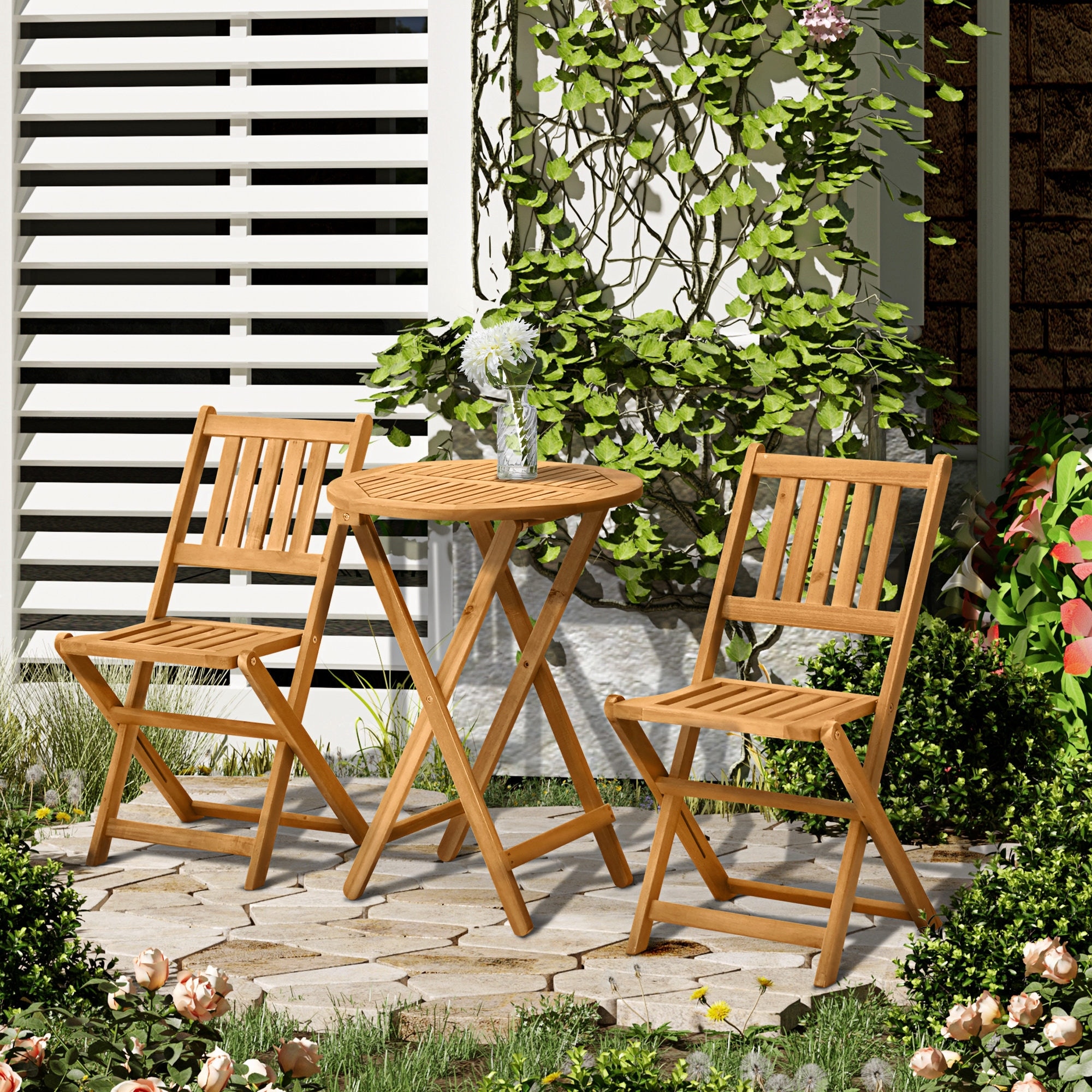 Outsunny 3 Piece Folding Acacia Wood Patio Bistro Set