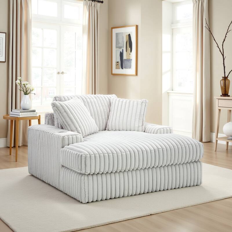 Peno Oversized Lounge Chaise, USB, Light Gray Jumbo Cord Polyester