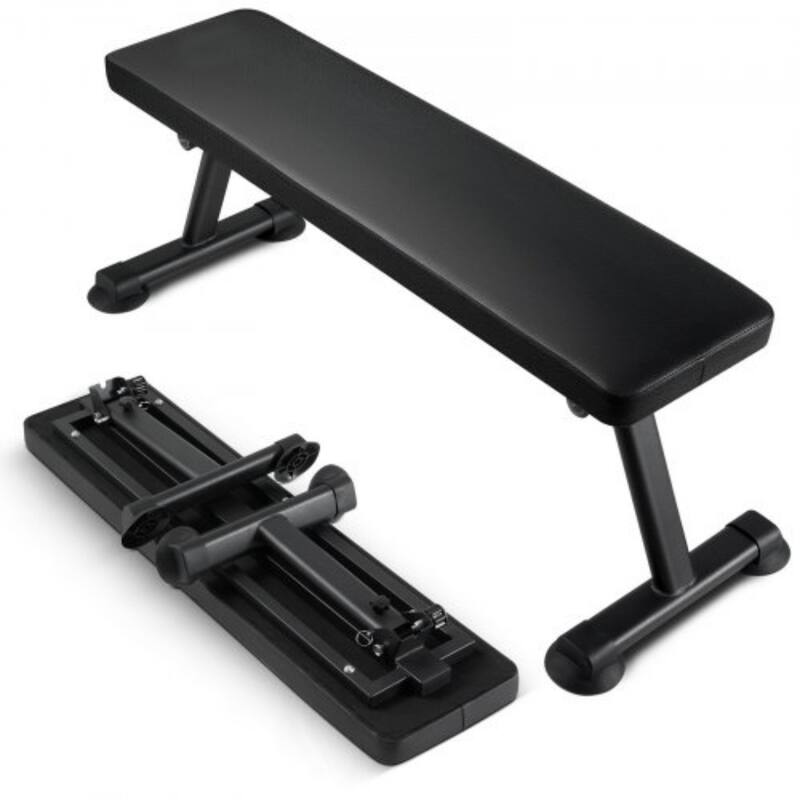 Black Steel Foldable Flat Weight Bench 1000lbs with Thick Cushion - 45.7" x 17" x 16.7"
