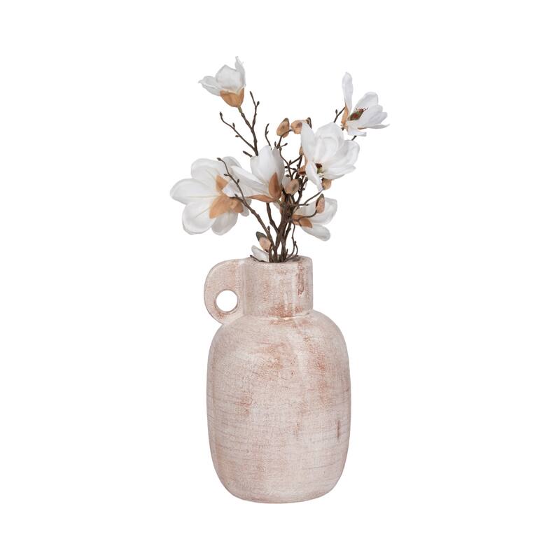 Ceramic Modern Vase with Sculptural Handle - Ivory, 15 in.