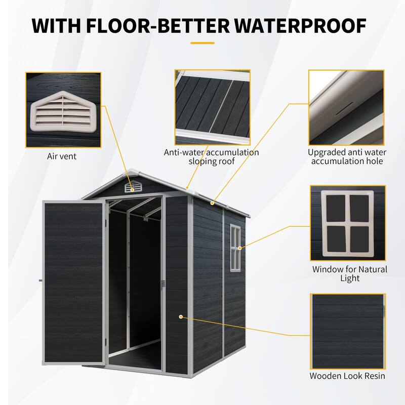 GDF Studio - Lyman Outdoor Resin Storage Shed with Floor, Window, and Lockable Single Door