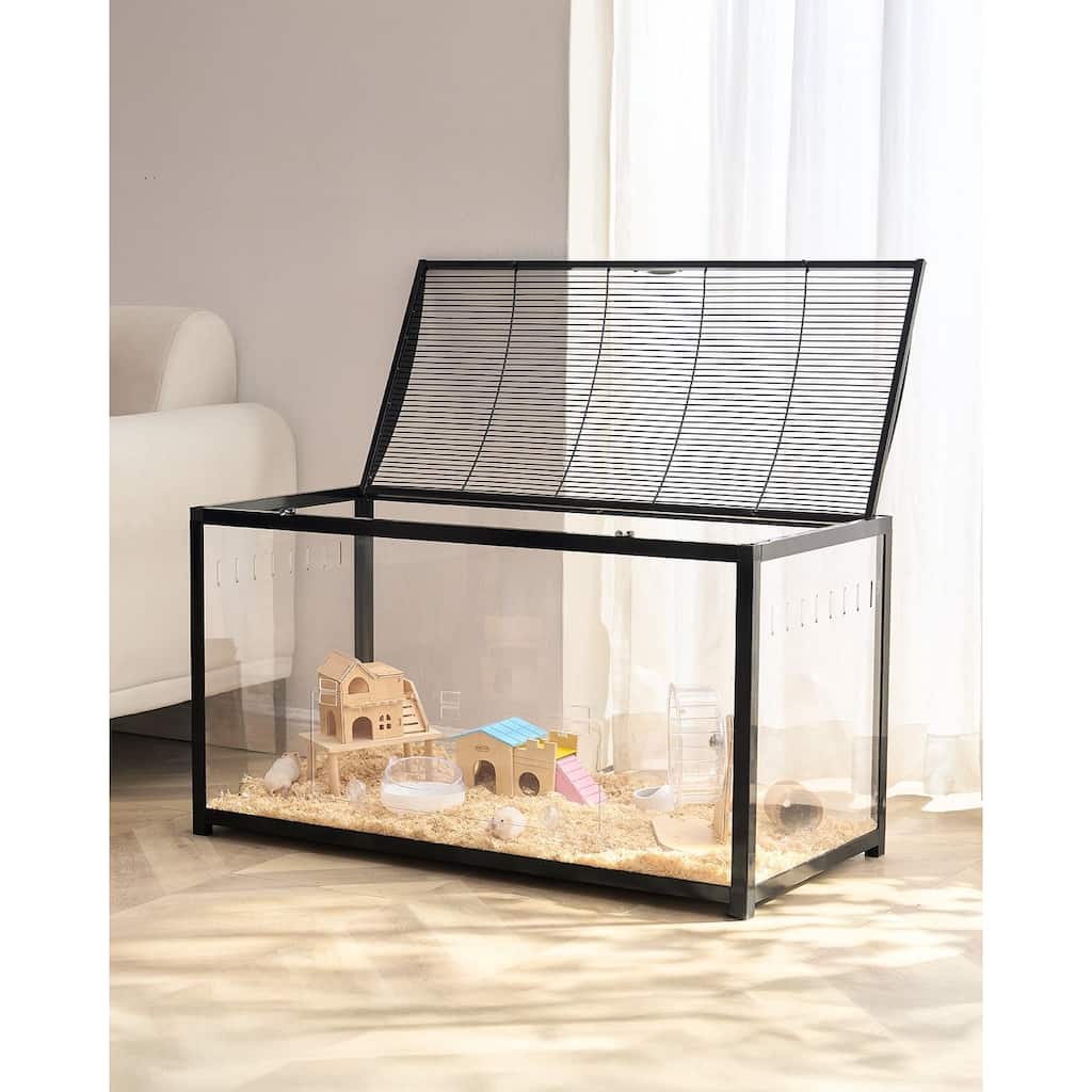 Black Acrylic Metal Hamster Cage with Ventilation & Easy Clean - 37.8 x 18.5 x 21.7 inches