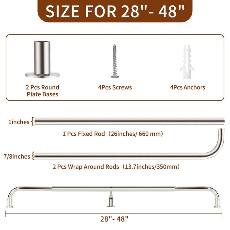 Meriville 1-Inch Diameter Wrap Around Blackout Curtain Rod, Round Base