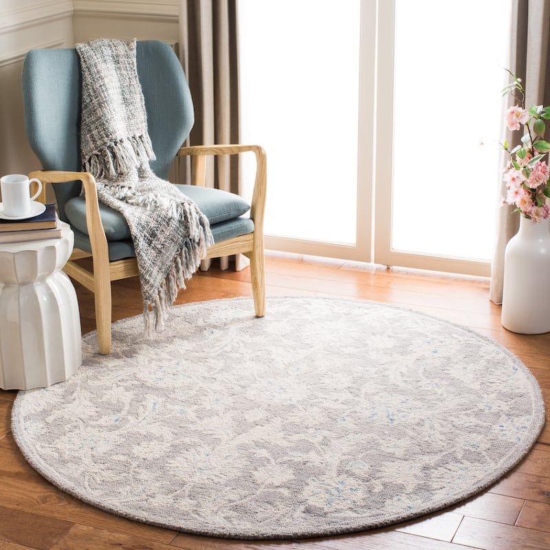 SAFAVIEH Handmade Micro-Loop Utta Wool Rug - 5' Round - Grey/Ivory