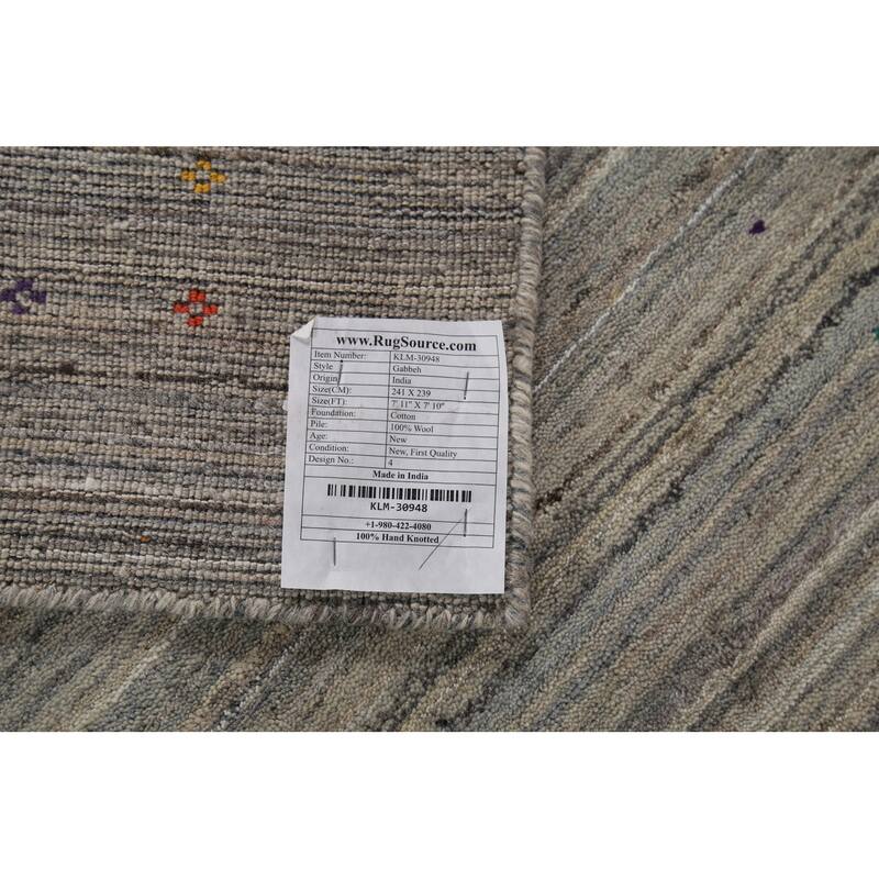 All-Over Striped Gabbeh Indian Square Rug Hand-Knotted Wool Carpet - 7'10"x 7'11"
