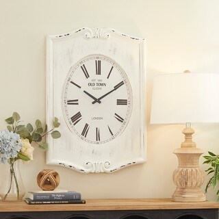 White Wood Carved Distressed Floral Wall Clock - 22 x 4 x 31