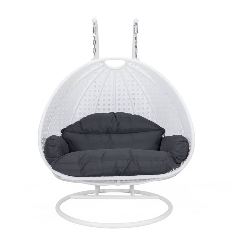 Egg Shaped 2-Person Swing Chair Set with Iron Stand Removable and Washable Cushion for Indoor Outdoor