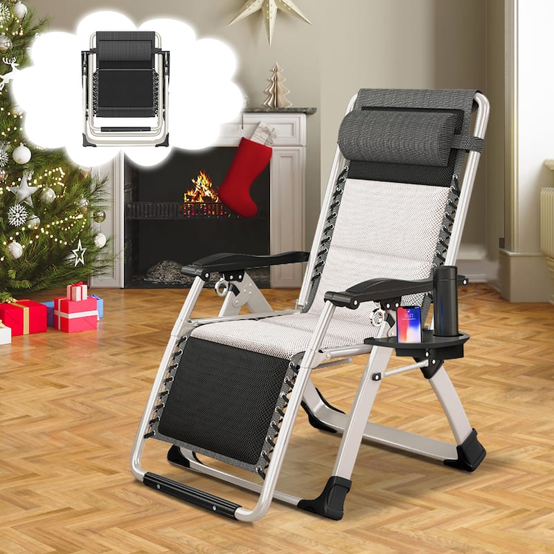 DoCred Zero Gravity Chair, Folding Lawn Chaise Recliner Lounge Chair - White-1pack