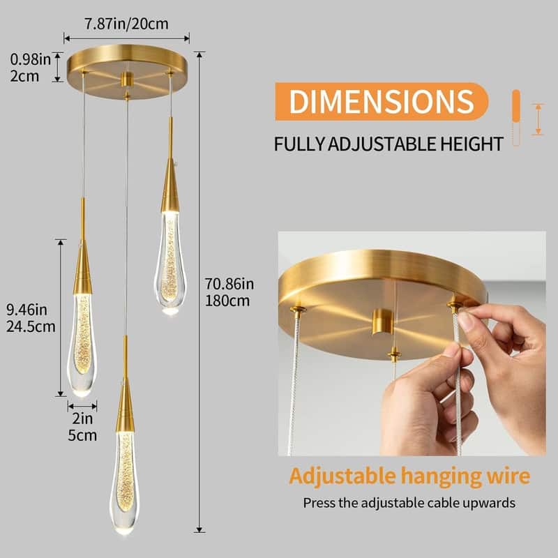 KAYLA Raindrop Chandelier, Modern Glass Pendant Light, Bulb Included
