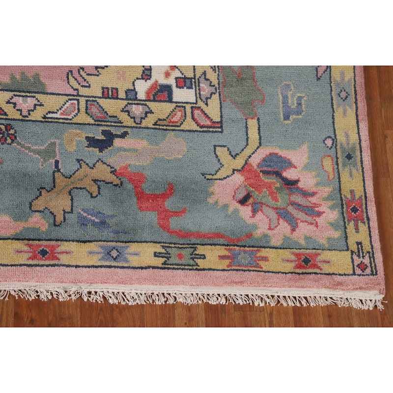 Pink Oushak Oriental Area Rug Hand-Knotted Wool Carpet - 8'10" x 12'0"
