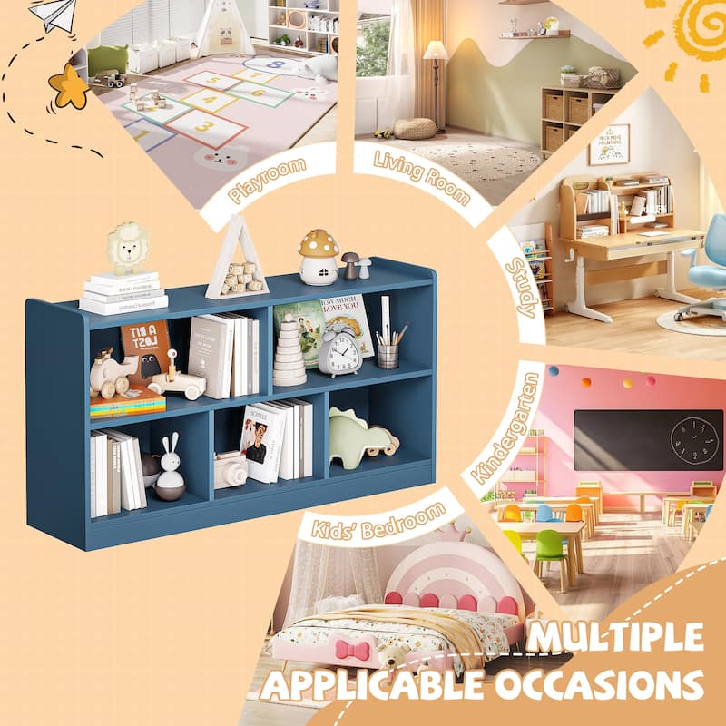 Wooden Storage Cabinet with 5 Sections, Montessori Kids Bookshelf and Toy Organizer for Nursery, Playroom & Classroom