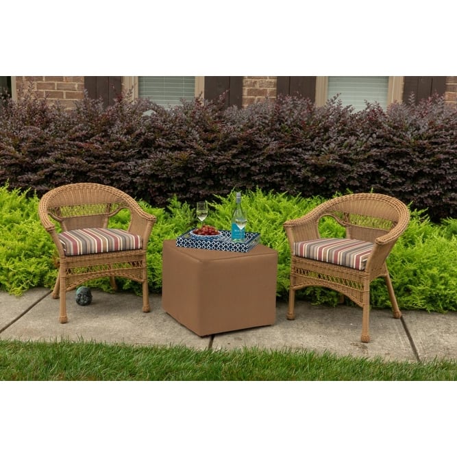 Sunbrella® Stripe Fabric 1-Piece Indoor/Outdoor Wicker Seat Pad Cushion, 19.5"W x 19.5"L, Brannon Redwood - 19.5"W x 19.5"L