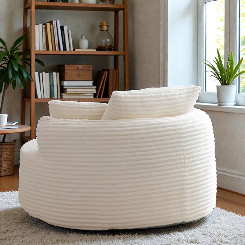 Round Accent Chair, Corduroy Boneless Deep Seat Floor Lounge Chair with 3 Pillows, No Assembly
