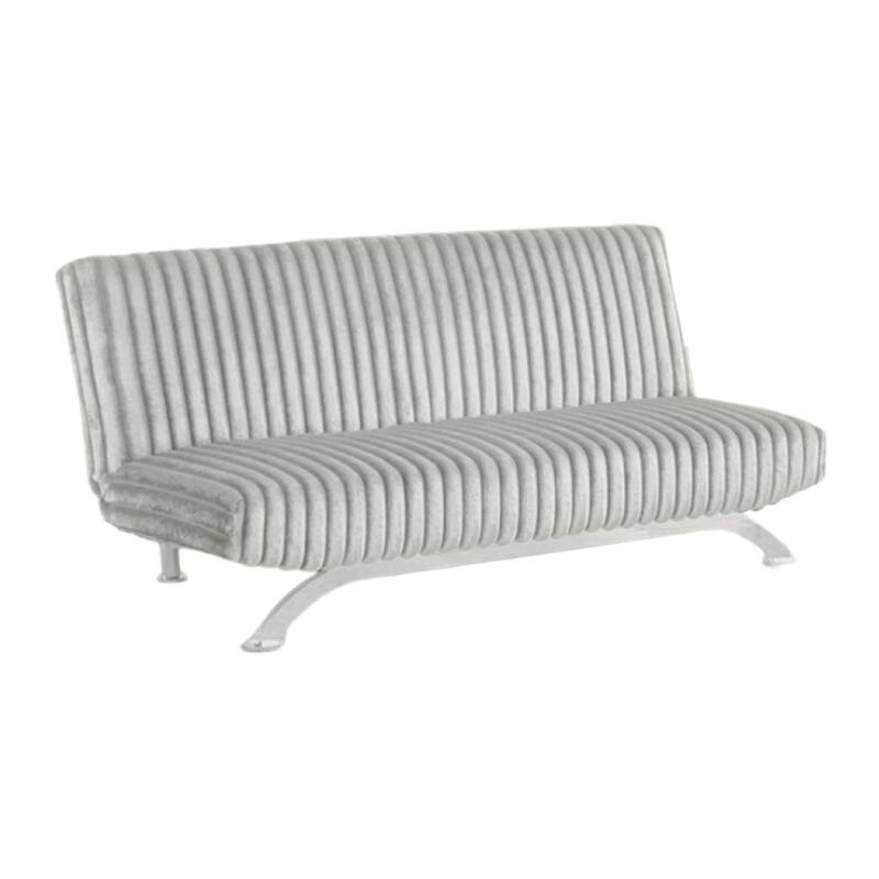 Villy Futon Sofa Bed, Chrome Metal Legs, Gray Channel Tufted Fabric