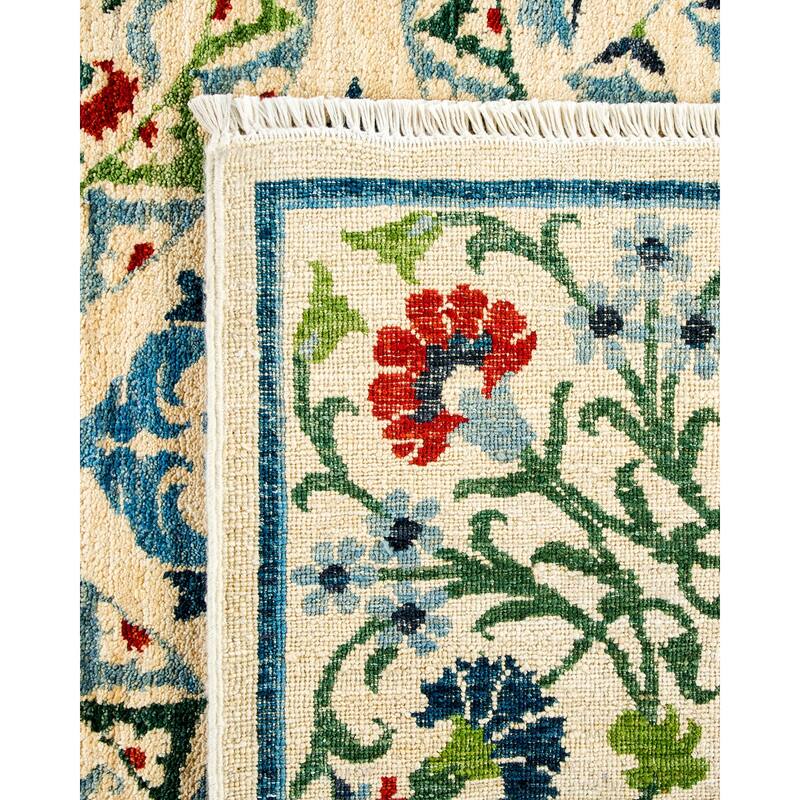 Overton Hand Knotted Wool Vintage Inspired Modern Contemporary Suzani Ivory Area Rug - 6' 2" x 9' 4"