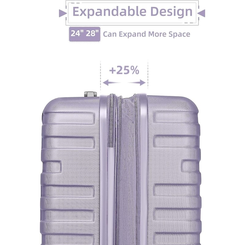 6-Piece Modern Hardshell Expandable Luggage with Travel Bag, Spinner Wheels and TSA Lock, for Boarding Travel, Lavender