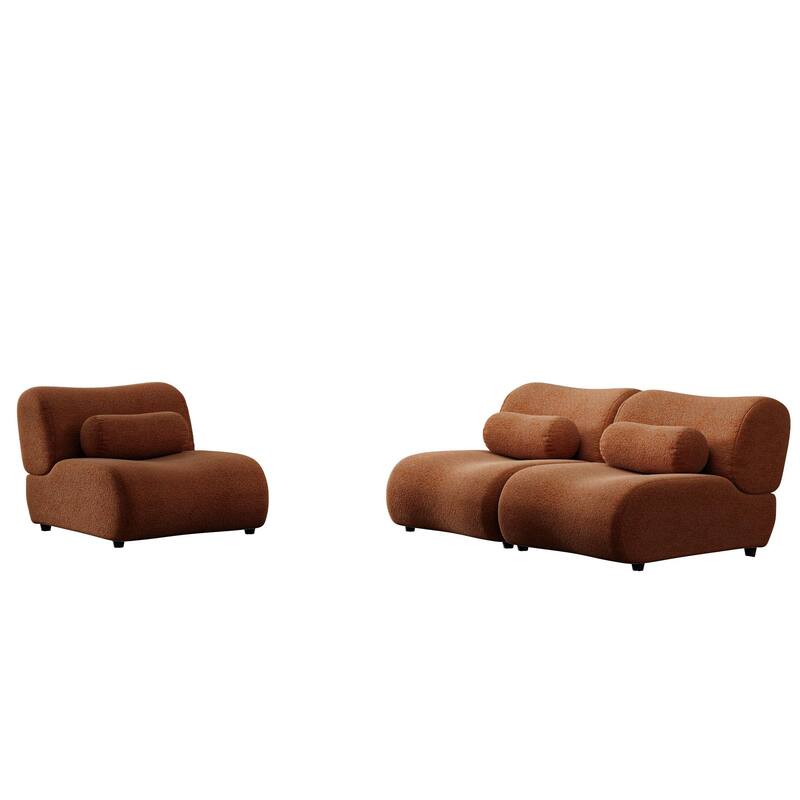 Chenille Modular Sectional Sofa Set, 3-Seater with Curved Design