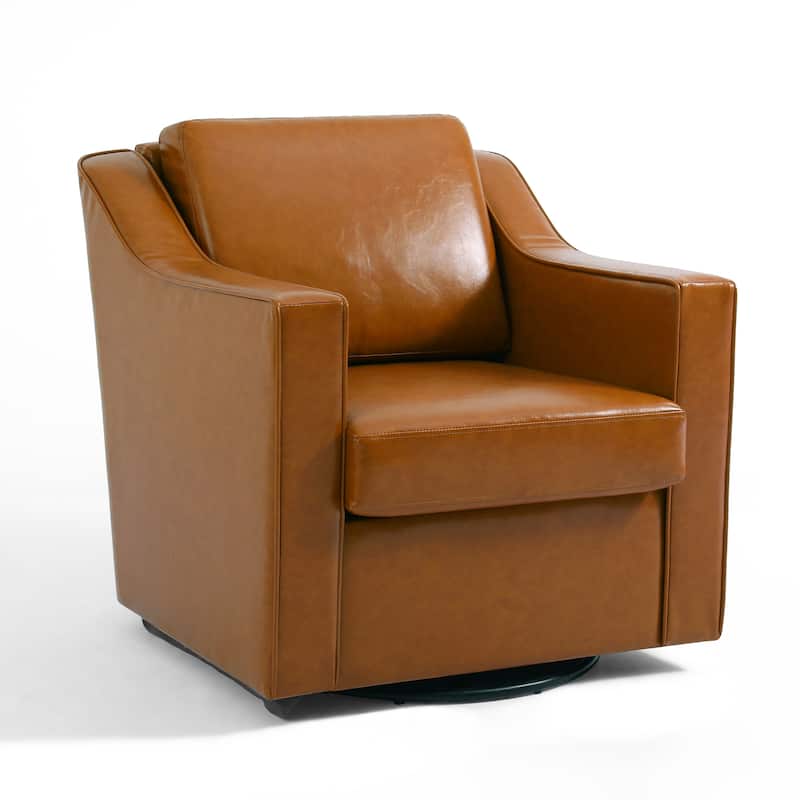 30'' W Vegan Leather/Chenille Swivel Accent Chair with Armrest