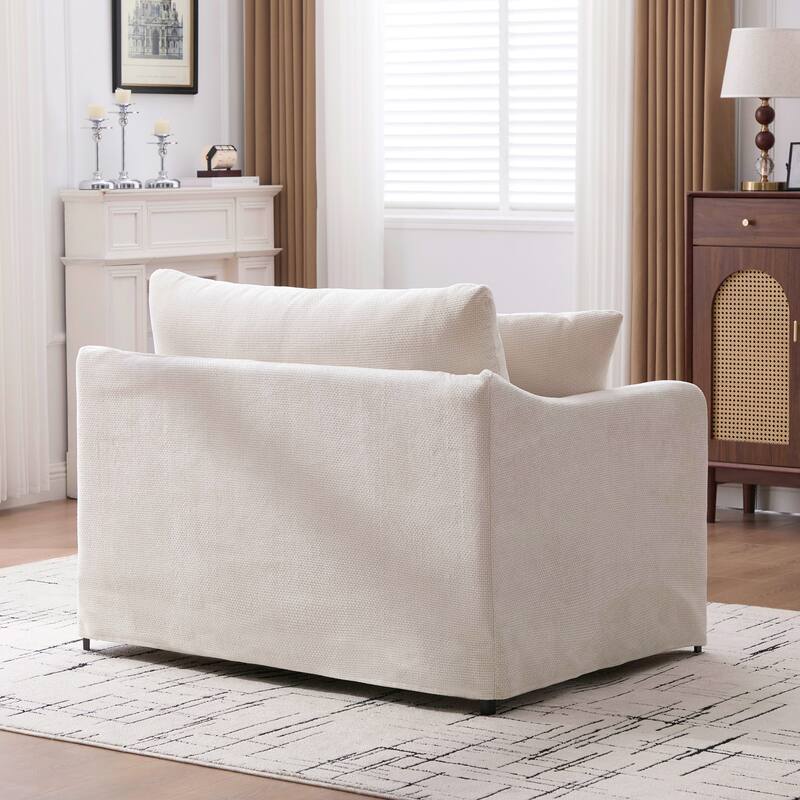 Modern Upholstered Farmhouse Performance Accent Chair , Reading Armchair Single Sofa with Two Bolster Pillows