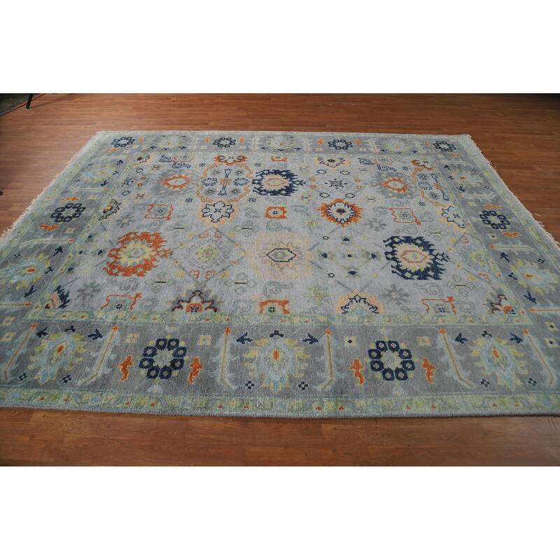 All-Over Gray Oushak Indian Area Rug Handmade Wool Carpet - 8'0" x 9'9"