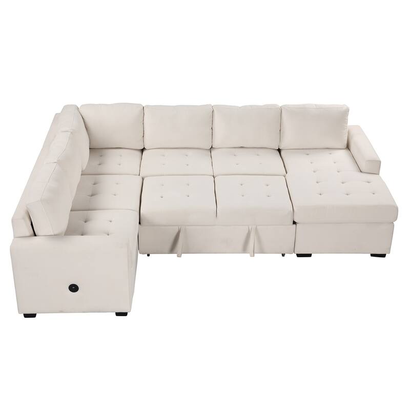 Modular Combination Sofa with Ottoman, USB and Type-C Interfaces