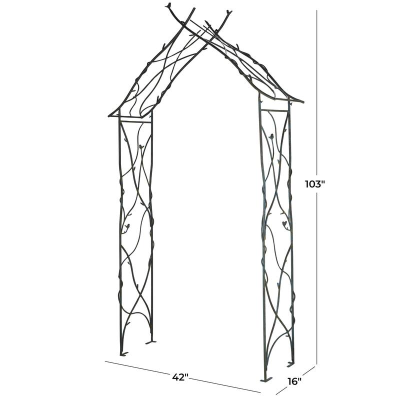 Metal Bird Indoor Outdoor Arched Garden Arbor with Sculpted Branches - Black - Roche River Decor