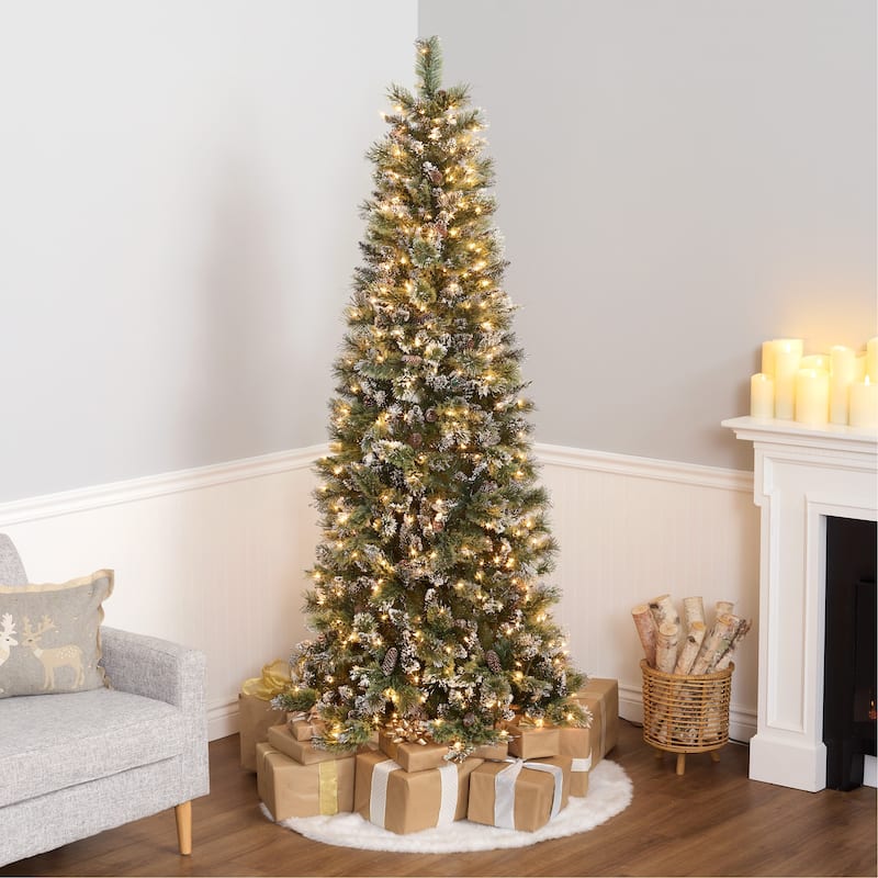 National Tree Company 7.5 ft. Glittery Bristle Slim Pine Hinged Tree with White Tipped Cones - 7.5 Foot