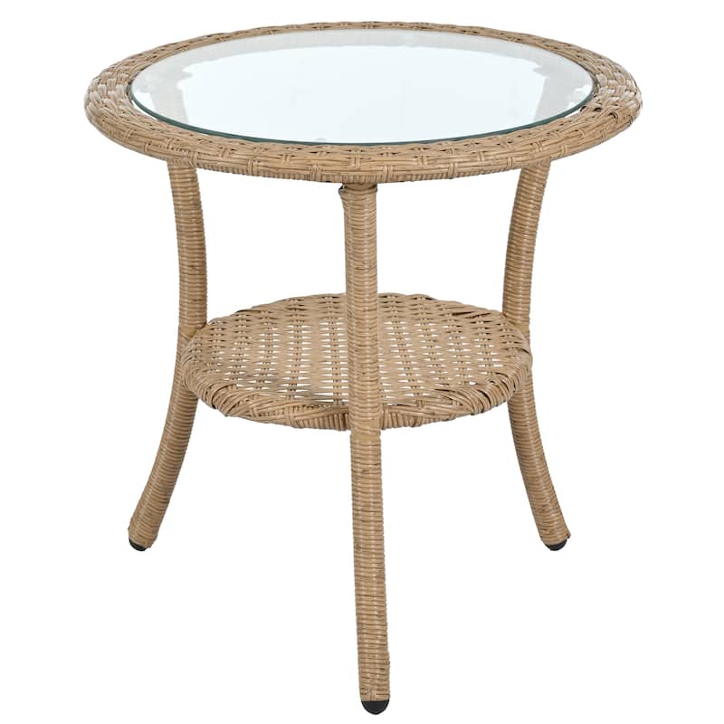 3 Pieces Rattan Bistro Set with A Glass Round Table for Patio