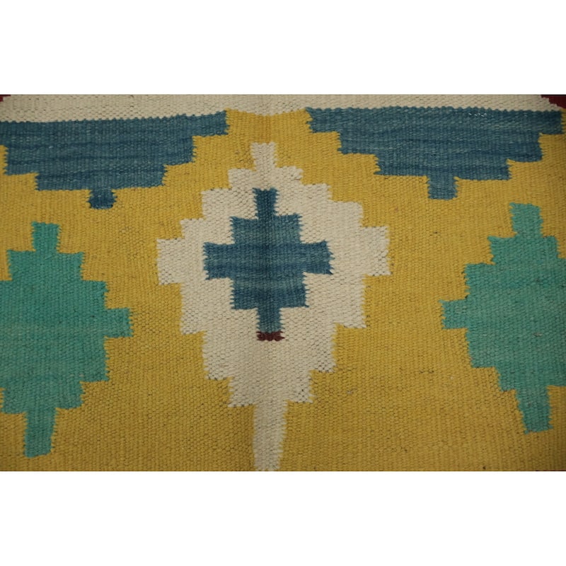 Hand Woven Oriental 100% Wool Carpet Southwestern Tribal Multi-Colored Kilim Area Rug - 6' 8'' X 3' 7''