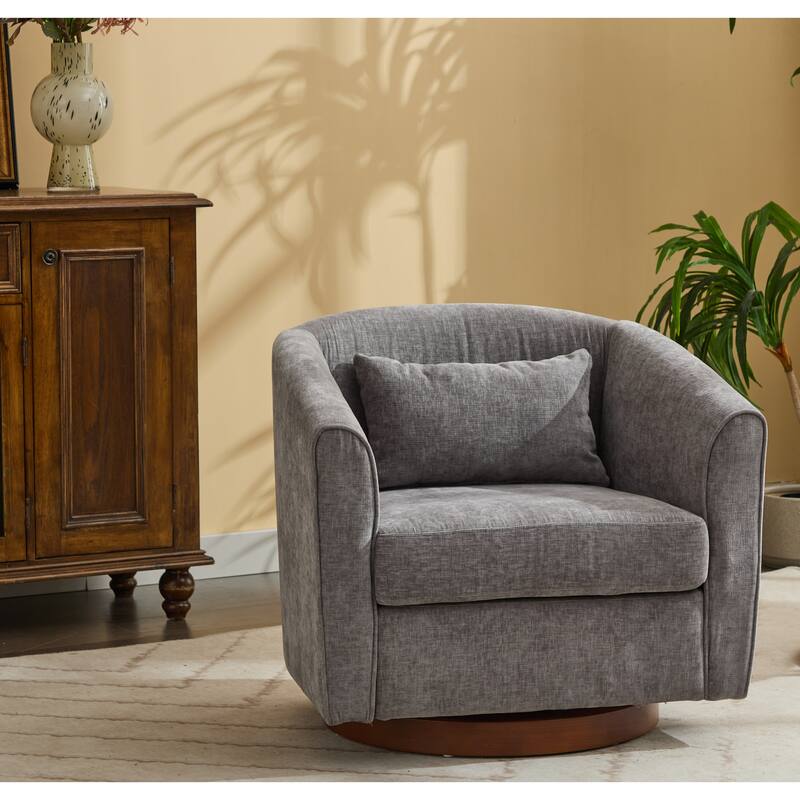 Chenille Swivel Chair with Wood Base
