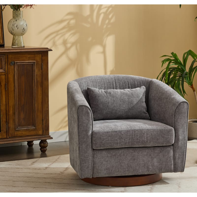 Swivel Accent Chair for Living Room, Chenille Sofa Chairs with Wood Base, Curved Back Upholstered Arm Chairs for Home Office
