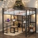preview thumbnail 2 of 9, Full Size Loft Bed with Desk, Wardrobe, Shelves and Cabinet, Black