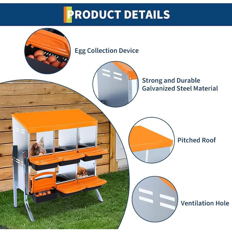6-Hole Metal Chicken Nesting Box or Easy Cleaning with Legs
