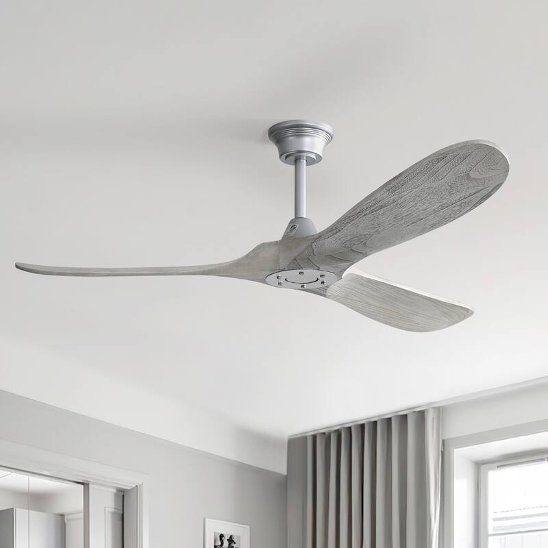 Sofucor 60 Inch Ceiling Fan No Light With Remote Control 3 Fan Blades Reversible DC Motor Timer Farmhouse - Remote Control - Silver with Gray Solid wood Blades