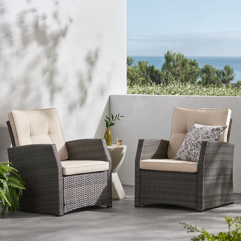 Sanger Wicker Outdoor Club Chairs with Cushions by Christopher Knight Home - Gray/Beige