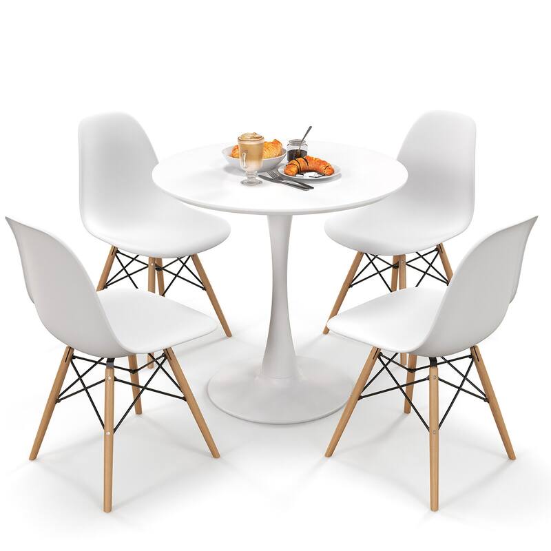 Gymax 5 PCS Dining Set Modern Round Dining Table 4 Chairs for Small - White