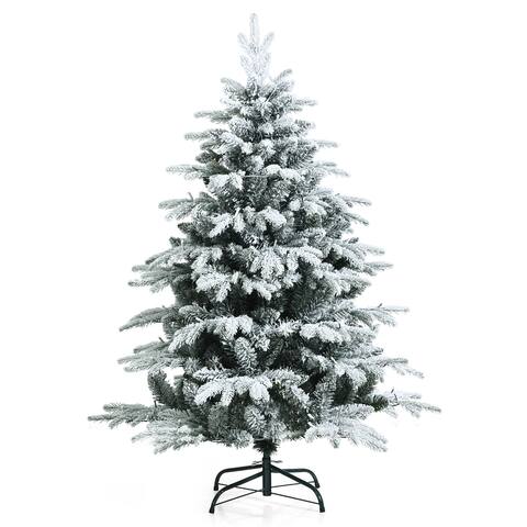 Gymax 4.5/6/7ft Snow Flocked Decoration Christmas Tree w/LED Lights &