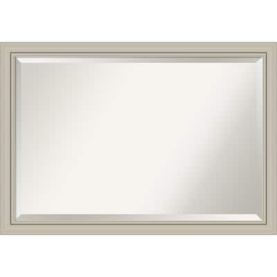 Beveled Wood Bathroom Wall Mirror - Romano Silver Narrow Frame - Outer Size: 40 x 28 in