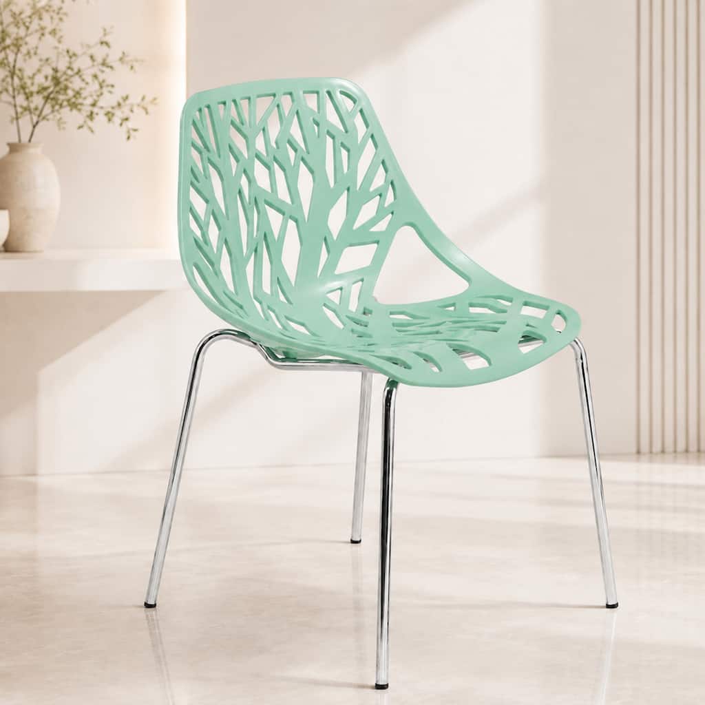 Asbury Stackable Modern Dining Chairs, with Chrome Metal Legs, and Cut Out Backrest for Indoor Outdoor