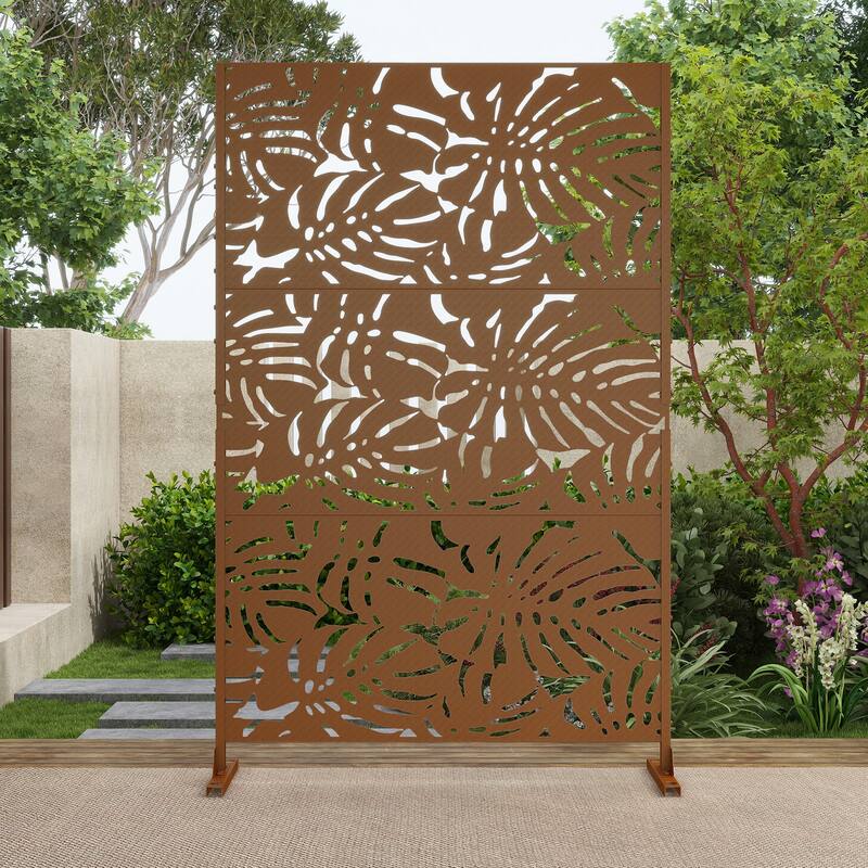 Privacy Screen Outdoor Free Standing Outdoor Screen Panel - 72"H x 47"W - Brown-11B-Metal