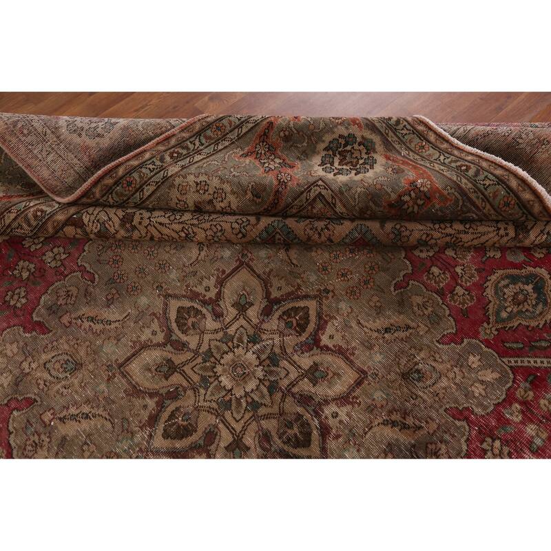 Hand Knotted Oriental 100% Wool Carpet Traditional Medallion Pink Tabriz Area Rug - 12' 9'' X 11' 1''