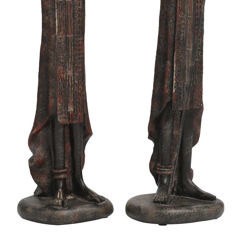 Polystone People Handmade Tall African Women Decorative Sculpture with Carved Dresswear - Set of 2 Red - Roche River Decor
