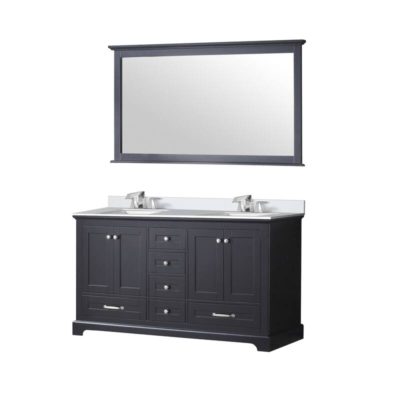 Dukes 60 in. W x 22 in. D Espresso Double Bath Vanity, White Quartz Top, Faucet Set, and 58 in. Mirror