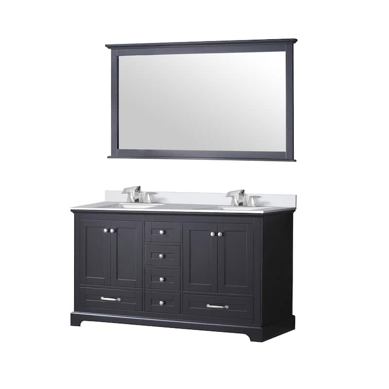 Dukes 60 in. W x 22 in. D White Double Bath Vanity, Cultured Marble Top, Faucet Set, and 58 in. Mirror