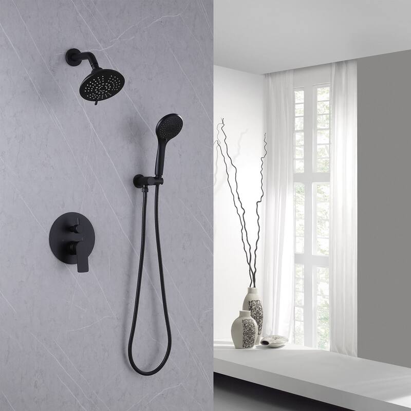Wall Mount Shower Faucet With Hand Shower, Matte Black Shower System Sets for Bathroom Rainfall Shower Head With Rough-in Valve