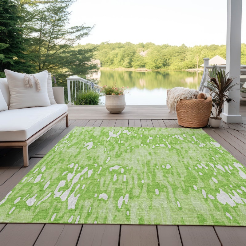 Machine Washable Indoor/ Outdoor Modern Watercolor Chantille Rug