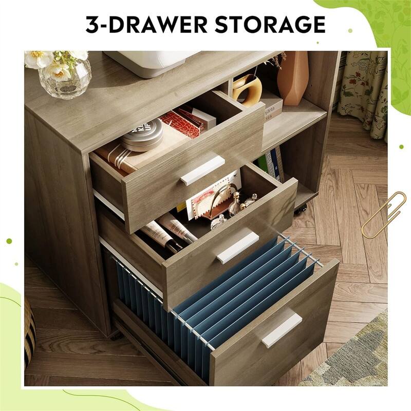 3 Drawer Wood File Cabinet - 15.7"D x 31.3"W x 24.7"H