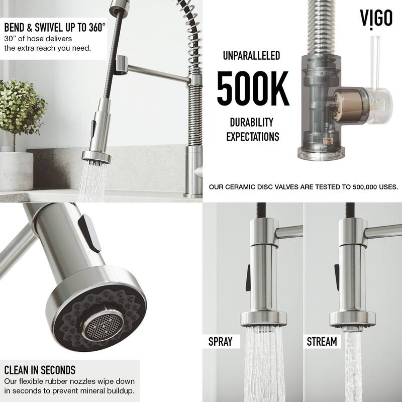 VIGO Mercer 24"L x 20"W Undermount Kitchen Sink and Edison 19"H in Faucet Set