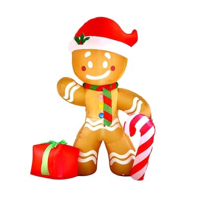 8 ft. Tall Brown, Red & White Plastic Gingerbread Man Inflatable - Multicolor